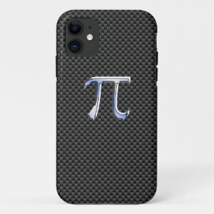 Chrome Like Pi Symbol on Black Carbon Fibre Print iPhone 11 Case