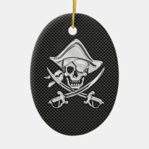 Chrome Like Pirate on Black Carbon Fiber Ceramic Tree Decoration
