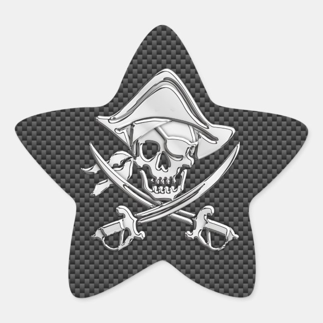 Chrome Like Pirate on Black Carbon Fiber Star Sticker (Front)