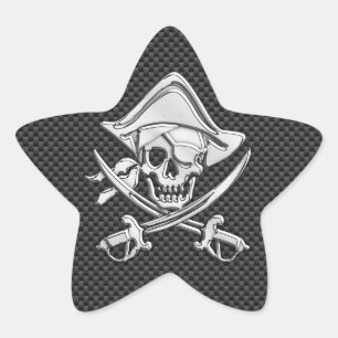Chrome Like Pirate on Black Carbon Fiber Star Sticker