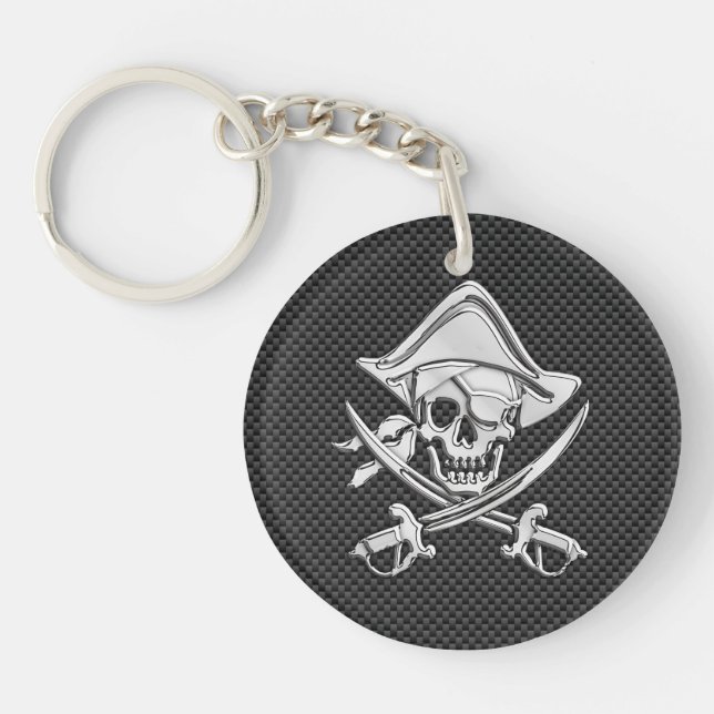 Chrome Like Pirate on Black Carbon Fibre Key Ring (Front)