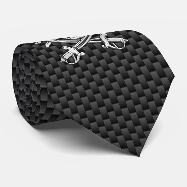 Chrome like Pirate on Carbon Fibre style print Tie (Rolled)