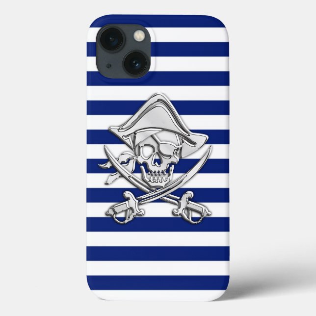 Chrome Like Pirate on Nautical Stripes Decor Case-Mate iPhone Case (Back)