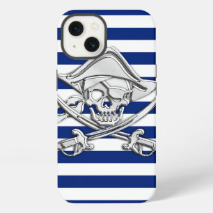 Chrome Like Pirate on Nautical Stripes Decor iPhone 13 Case