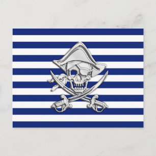 Chrome Like Pirate on Nautical Stripes Postcard