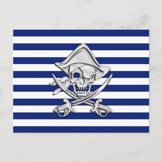 Chrome Like Pirate on Nautical Stripes Postcard (Front)