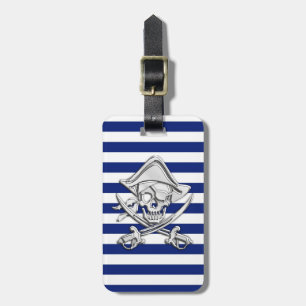 Chrome Like Pirate on Navy Stripes Luggage Tag