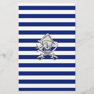 Chrome Like Pirate on Navy Stripes Stationery