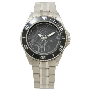 Chrome like Pisces Zodiac Sign on Black Hevelius Watch