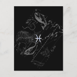 Chrome like Pisces Zodiac Sign on Hevelius 1690 Postcard