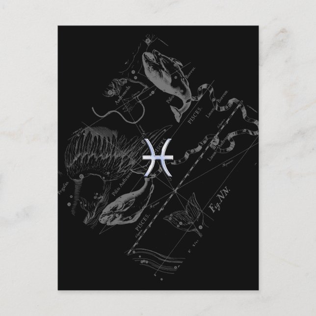 Chrome like Pisces Zodiac Sign on Hevelius 1690 Postcard (Front)