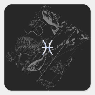 Chrome like Pisces Zodiac Sign on Hevelius 1690 Square Sticker