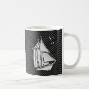 Chrome Like Regatta Sailboat on Carbon Fiber decor Coffee Mug