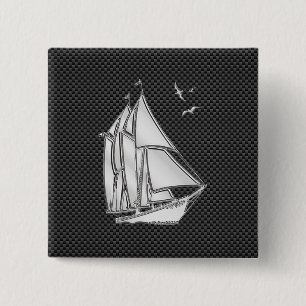 Chrome Like Regatta Sailboat on Carbon Fibre decor 15 Cm Square Badge
