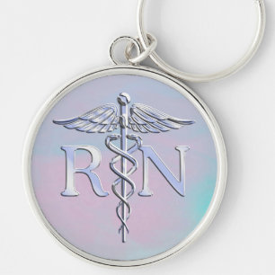 Chrome Like RN Caduceus in Mother Pearl Style Key Ring