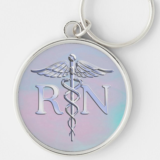 Chrome Like RN Caduceus in Mother Pearl Style Key Ring (Front)
