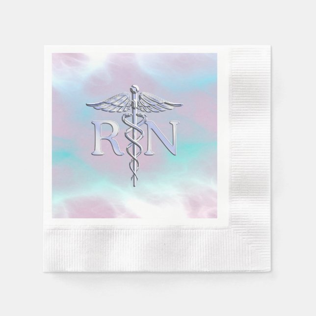 Chrome Like RN Caduceus in Mother Pearl Style Napkin (Front)