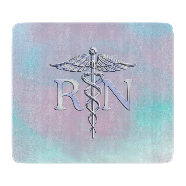 Chrome Like RN Caduceus Medical Mother Pearl Cutting Board (Front)