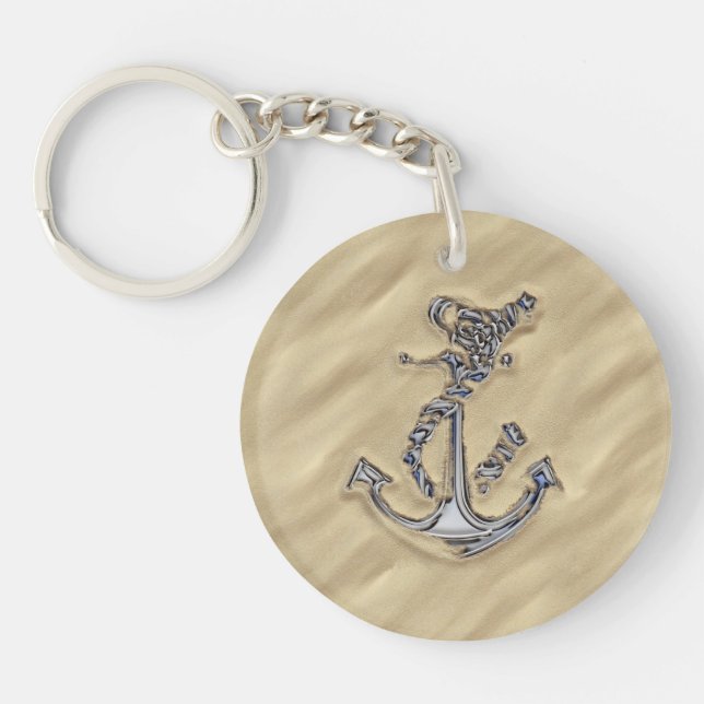 Chrome Like Rope Anchor in the Sand Key Ring (Front)