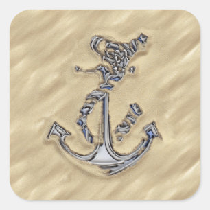 Chrome Like Rope Anchor in the Sand Square Sticker