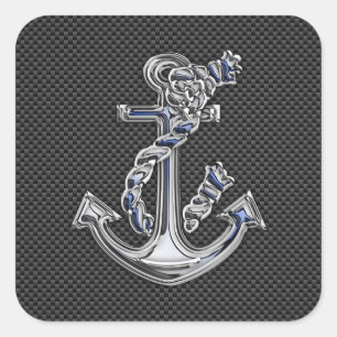 Chrome Like Rope Anchor on Carbon Fiber Square Sticker