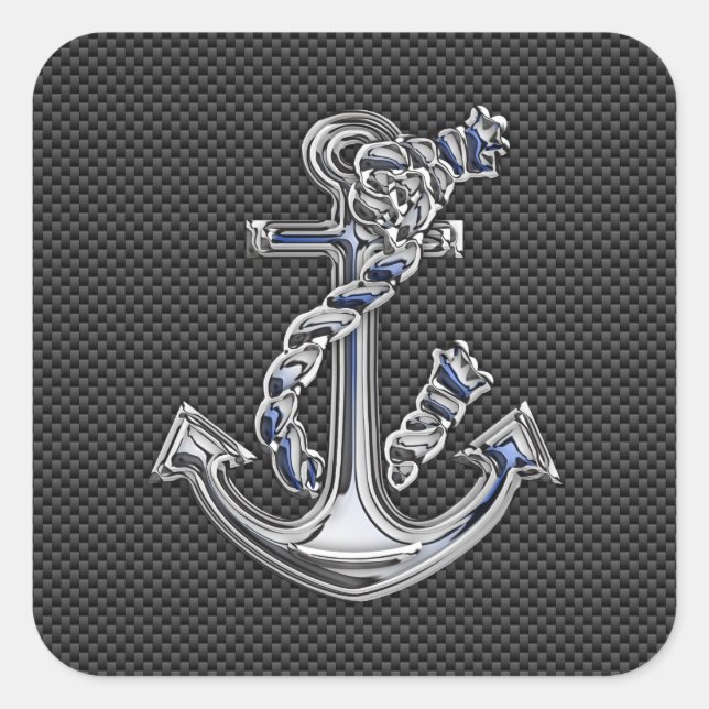 Chrome Like Rope Anchor on Carbon Fiber Square Sticker (Front)