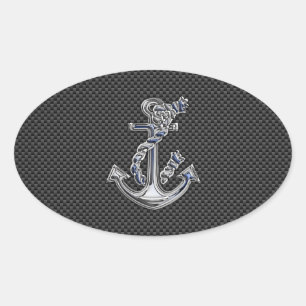 Chrome Like Rope Anchor on Carbon Fibre Oval Sticker