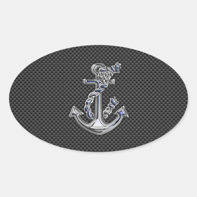 Chrome Like Rope Anchor on Carbon Fibre Oval Sticker (Front)
