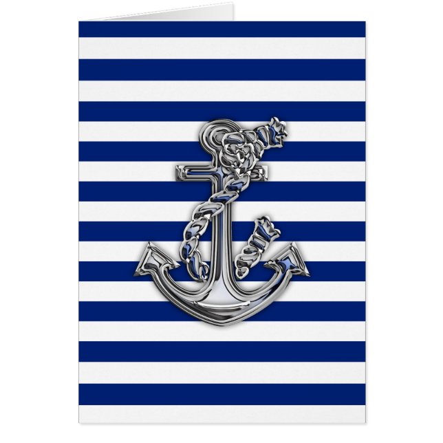 Chrome Like Rope Anchor on Nautical Stripes (Front)