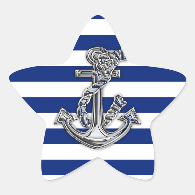 Chrome Like Rope Anchor on Nautical Stripes Star Sticker (Front)