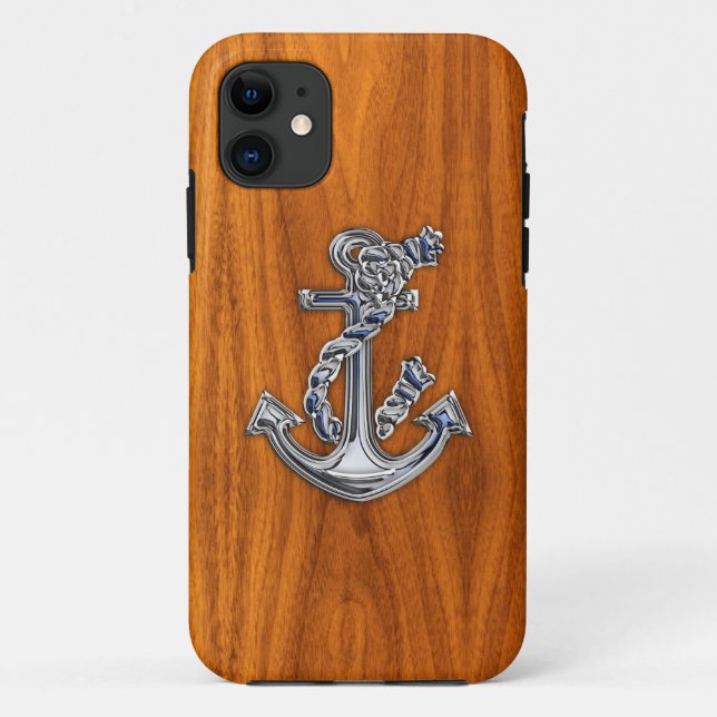 Chrome Like Rope Anchor on Teak Veneer Style Case-Mate iPhone Case (Back)