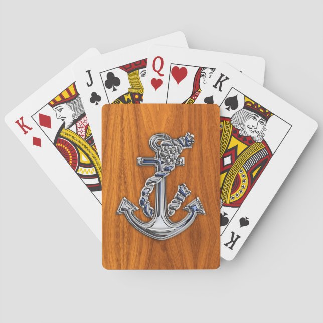 Chrome Like Rope Anchor on Teak Veneer Style Playing Cards (Back)