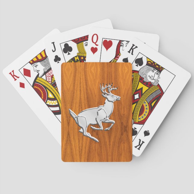 Chrome Like Running Deer on Fine Teak Print Playing Cards (Back)