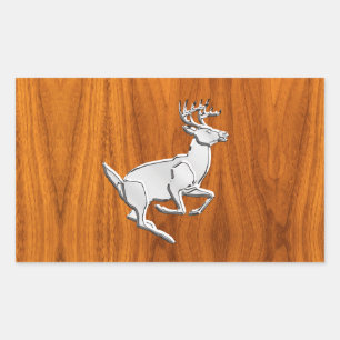 Chrome Like Running Deer on Fine Teak Print Rectangular Sticker