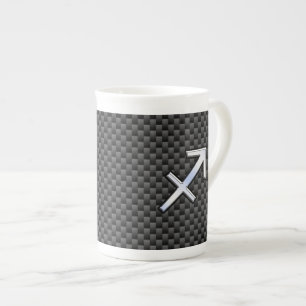 Chrome Like Sagittarius Sign Carbon Fibre Print Bone China Mug