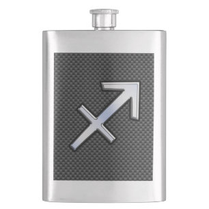 Chrome Like Sagittarius Sign Carbon Fibre Print Hip Flask