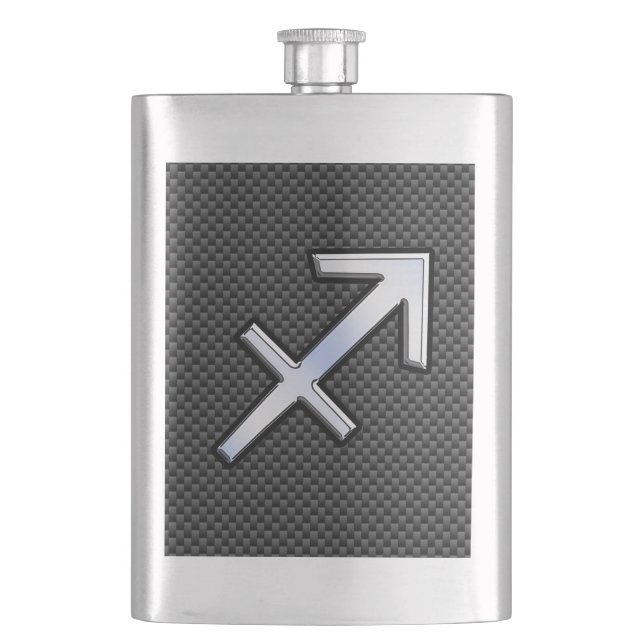 Chrome Like Sagittarius Sign Carbon Fibre Print Hip Flask (Front)