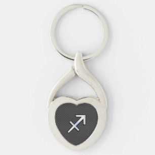 Chrome Like Sagittarius Sign Carbon Fibre Print Key Ring