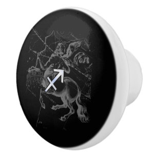 Chrome Like Sagittarius Sign on Black Hevelius Ceramic Knob