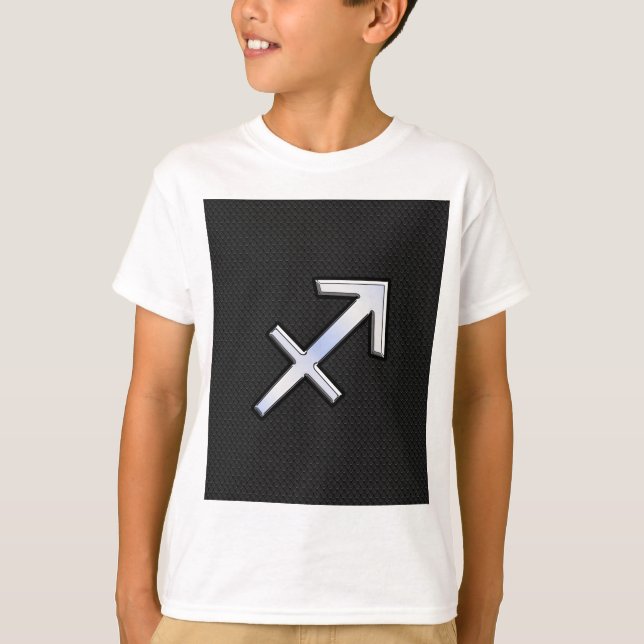 Chrome Like Sagittarius Zodiac Sign on Black T-Shirt (Front)