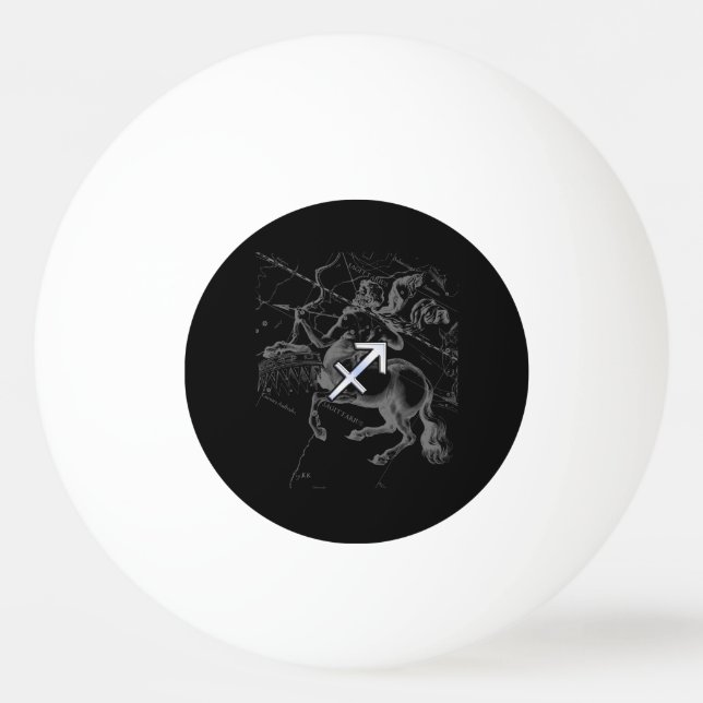 Chrome like Sagittarius Zodiac Sign on Hevelius Ping Pong Ball (Front)