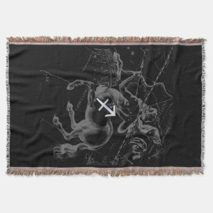 Chrome like Sagittarius Zodiac Sign on Hevelius Throw Blanket