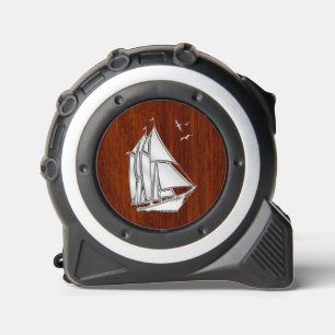 Chrome Like Sail Boat on Nautical Mahogany Print 1