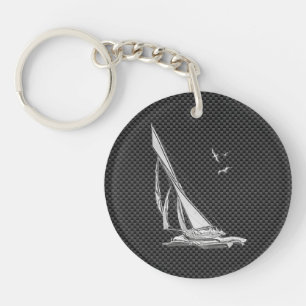 Chrome Like Sailboat on Carbon Fibre Key Ring