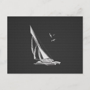 Chrome Like Sailboat on Carbon Fibre Postcard