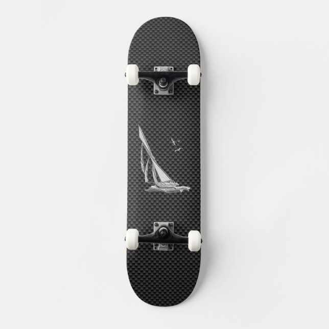 Chrome Like Sailboat on Carbon Fibre Skateboard (Front)