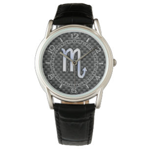 Chrome Like Scorpio Zodiac Sign Carbon Dial Watch