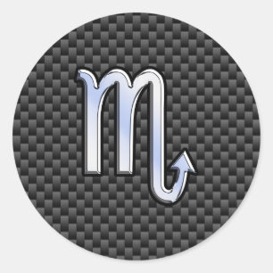 Chrome Like Scorpio Zodiac Sign Carbon Fibre Print Classic Round Sticker