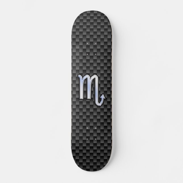 Chrome Like Scorpio Zodiac Sign Carbon Fibre Print Skateboard (Front)