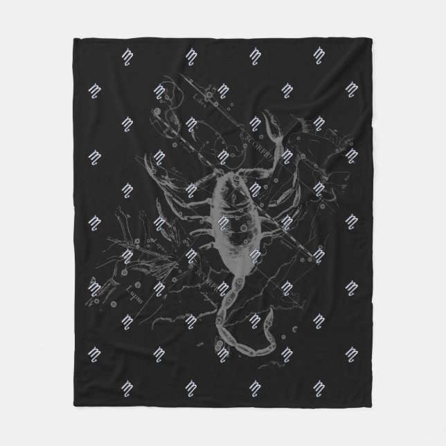 Chrome like Scorpio Zodiac Sign on Hevelius Decor Fleece Blanket (Front)